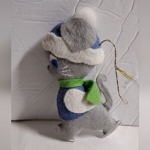 Vintage Needle Felt Christmas Ornament Mouse On ice Skates Handmade 5"